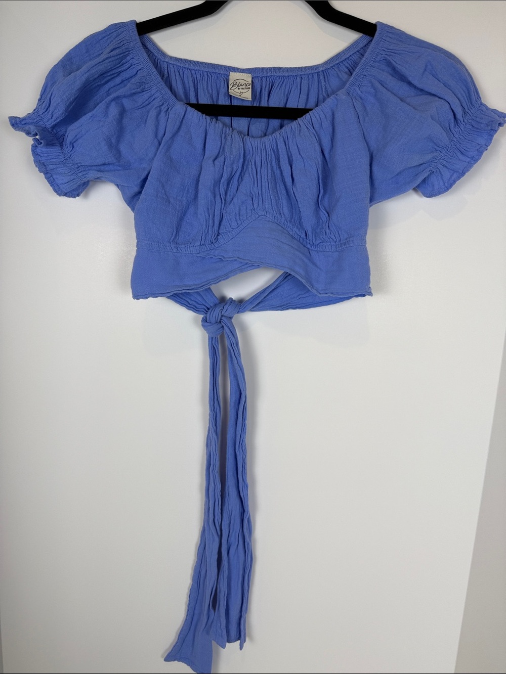 Blanco by Nature Blue Off-The-Shoulder Crop Top Boho Size Small